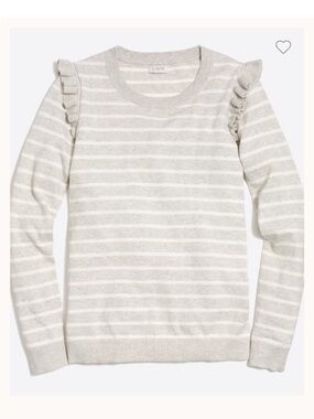 J. Crew Striped Ruffle Shoulder Sweater Women’s Size XS 100% Cotton Crew Neck
